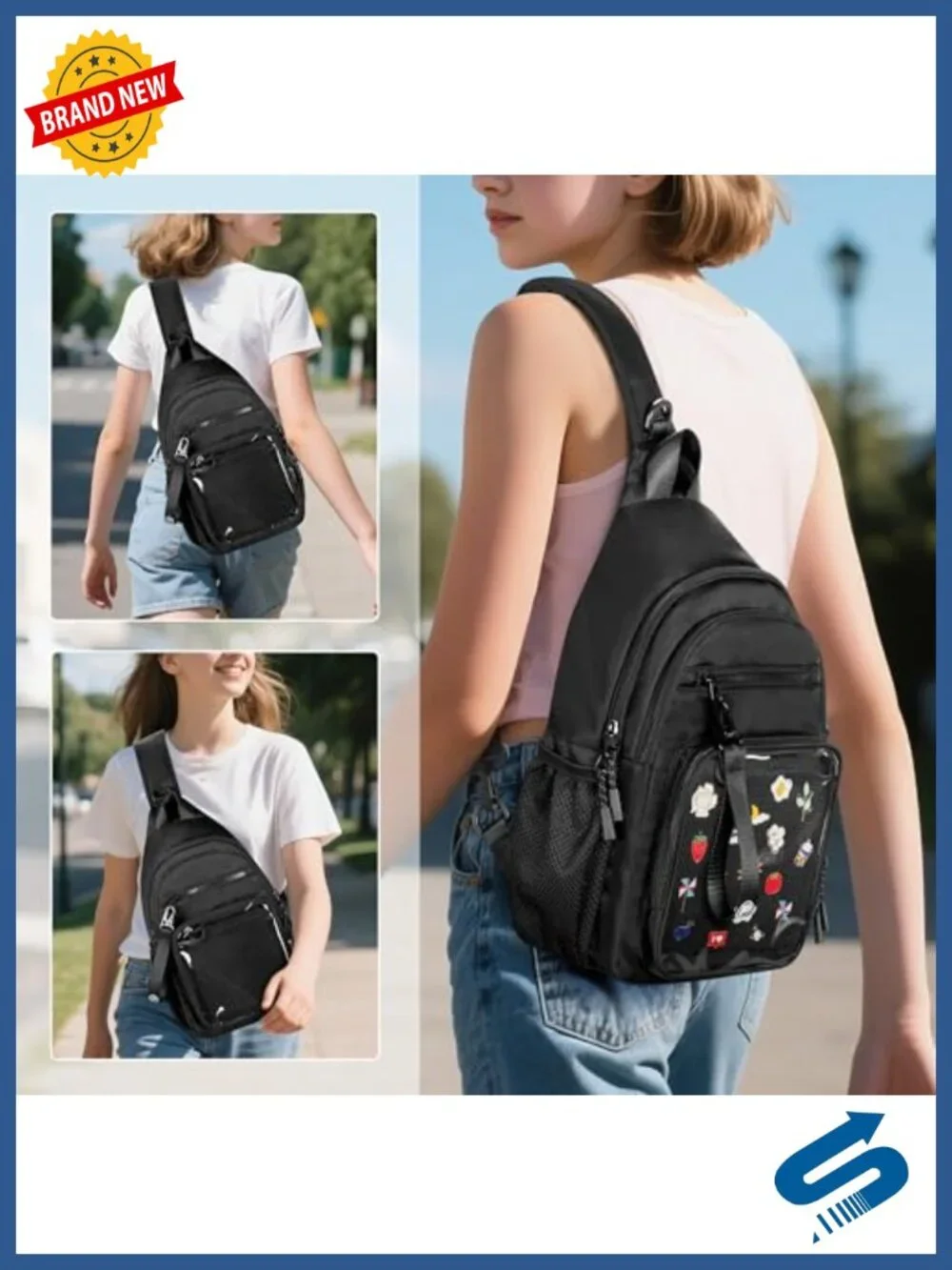 Ita Bag Crossbody Sling Backpack with Clear Pin Display Window